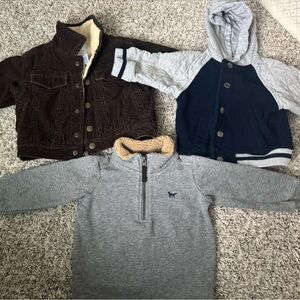 Old Navy Brown Jacket with Cream Lining, Pullover, and Gray/Blue Jacket